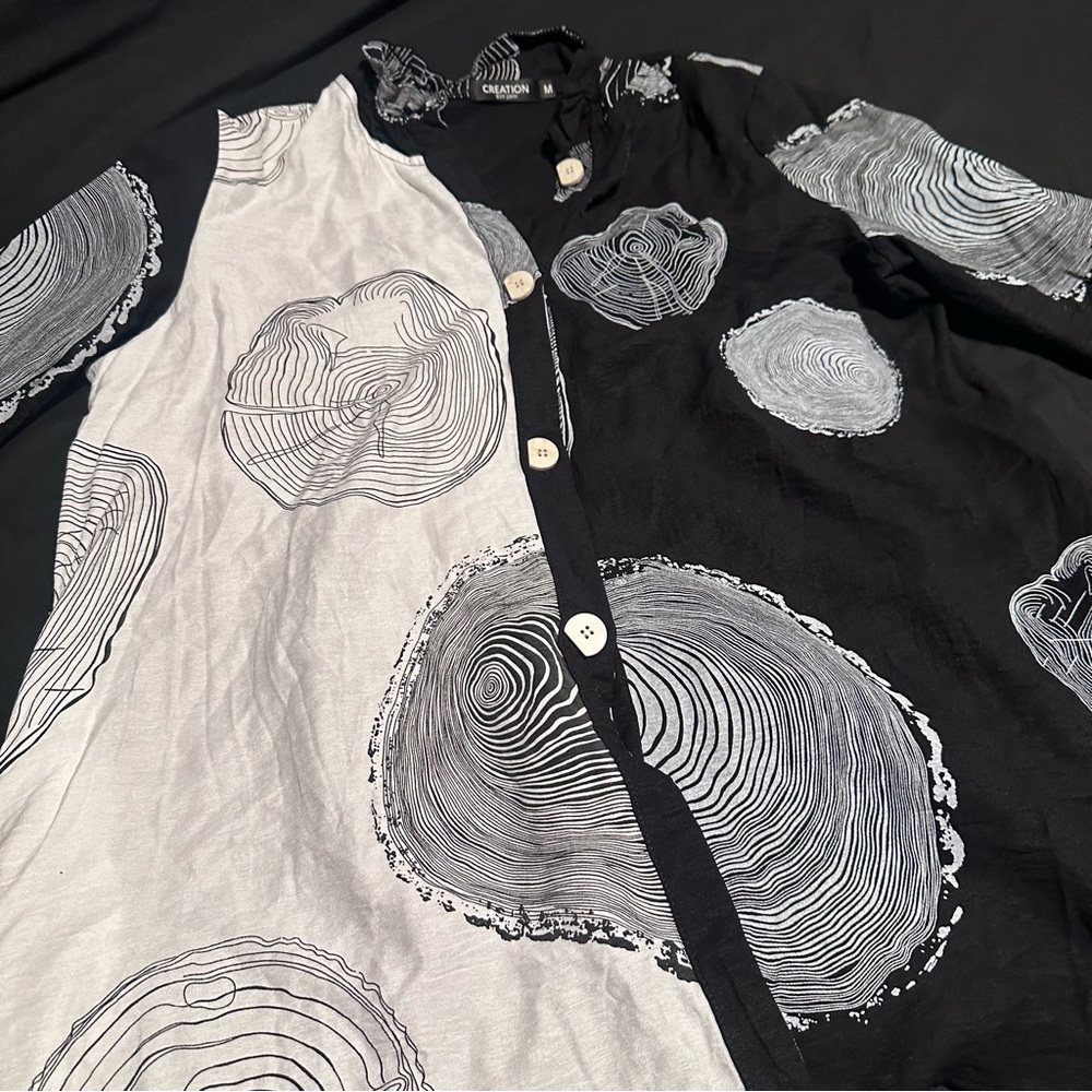 Black and White Button-Up Shirt with Abstract Circles